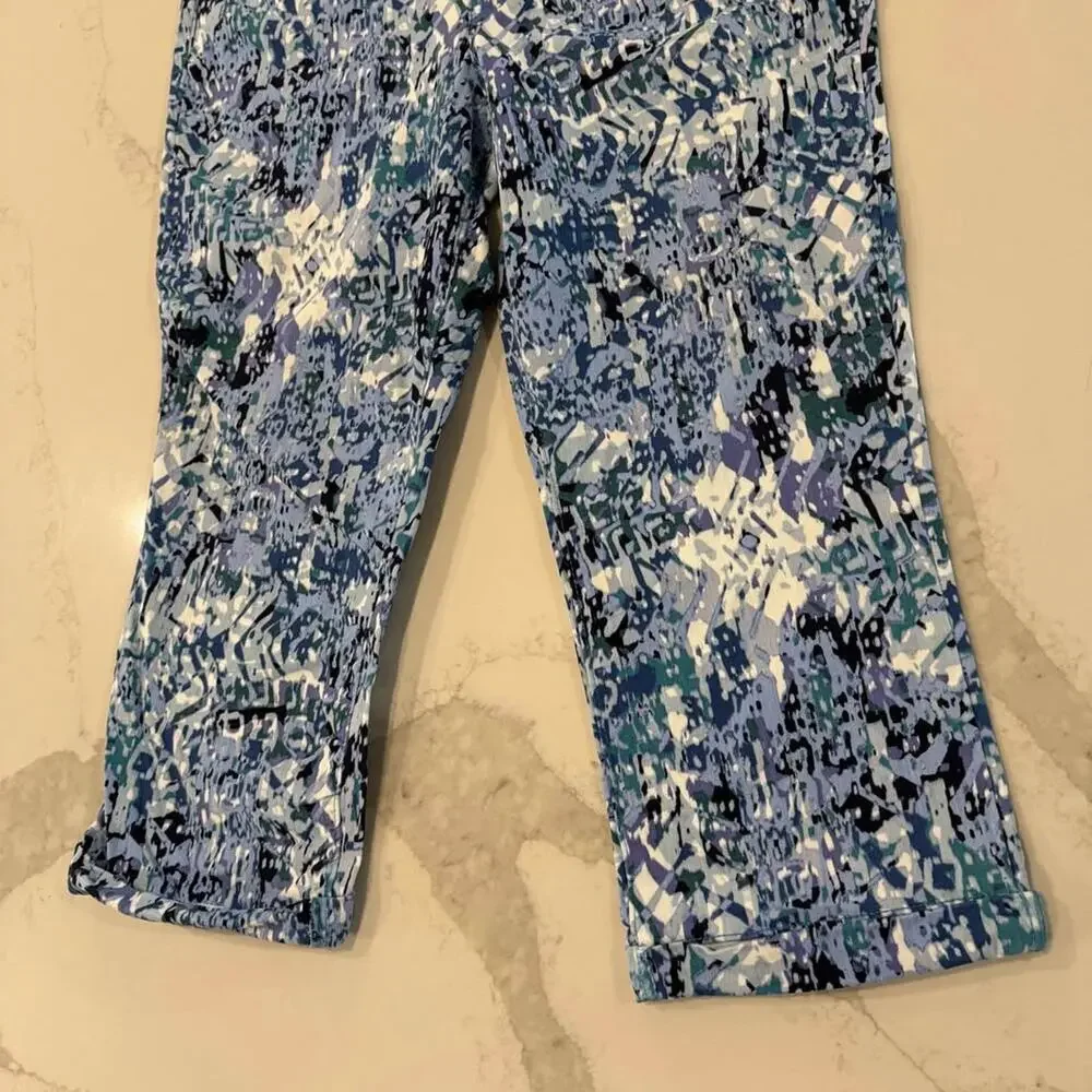 Nine West Chrystie Capri Pants Women's 16 Multicolor Blue Mid Rise Soft Twill - Picture 2 of 7